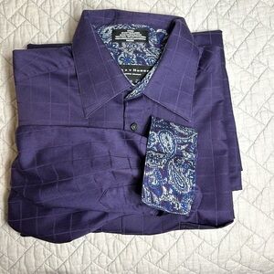 Crazy Horse Purple Sateen with Paisly Mens LS Shirt Sz 34-35